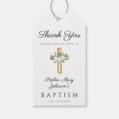 Elegant Religieus Kruis Bloem Doop Bedankt Cadeaulabel (Voorkant)