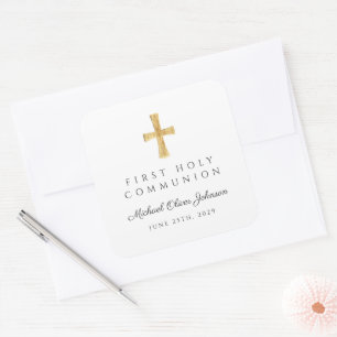 Elegant Religieus Kruis Eerste Heilige Communie  Vierkante Sticker