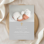 Elegant Religieus Kruis Foto Doop Kaart