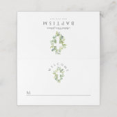 Elegant Religieus Kruis Groen Botanisch Doopsel Plaatskaartje (Buitenkant ongevouwen)