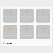 Elegant Religieus Kruis Jongen Doop Vierkante Sticker (Vel)