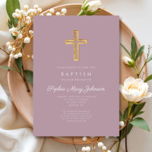 Elegant Religieus Kruis Paarse Script Meisje Doop