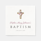 Elegant Religieus Kruis Rode Bloem Doop Servet (Voorkant)