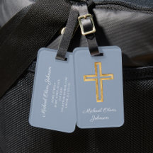 Elegant Religieus Kruis Stof Blauw Schrift