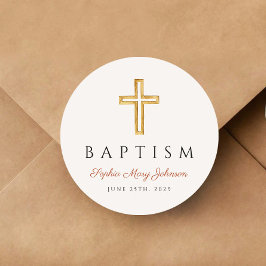 Elegant Religieus Kruis Terracotta Doop Ronde Sticker