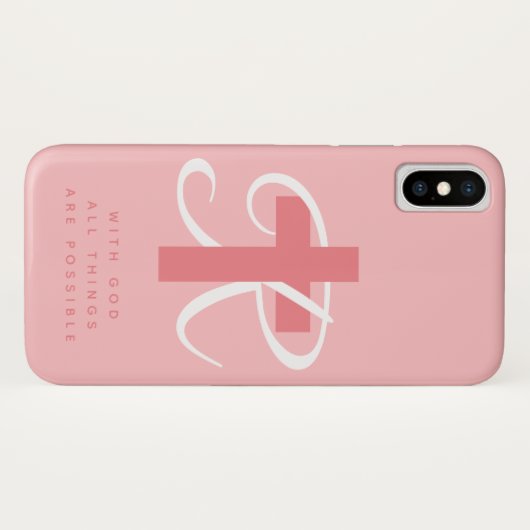 Elegant religieus kruisnaam monogram koraalroze Case-Mate iPhone case (Achterkant (horizontaal))