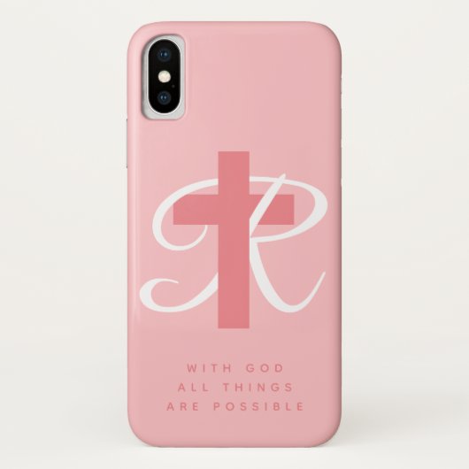Elegant religieus kruisnaam monogram koraalroze Case-Mate iPhone case (Achterkant)