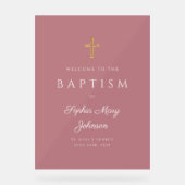 Elegant Religieus Roze Meisje Dopen Welkom Acryl Bord (Voorkant)