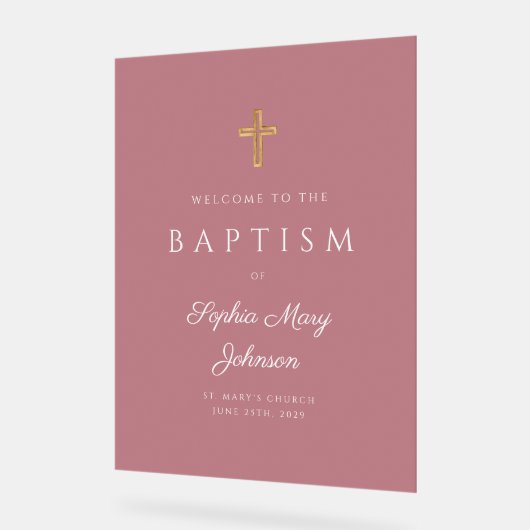 Elegant Religieus Roze Meisje Dopen Welkom Acryl Bord (Hoek)