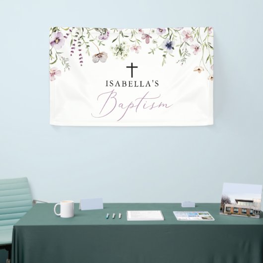 Elegant Religieus Roze Wildbloem Meisje Dopen Spandoek (Beurs)