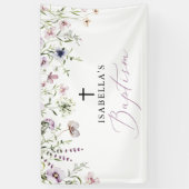 Elegant Religieus Roze Wildbloem Meisje Dopen Spandoek (Verticaal)