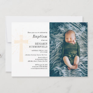 Elegant Religieuze Baby Foto Baptisme Uitnodiging