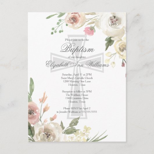 Elegant Religieuze Baptism Ceremony Pink Floral Briefkaart (Voorkant)