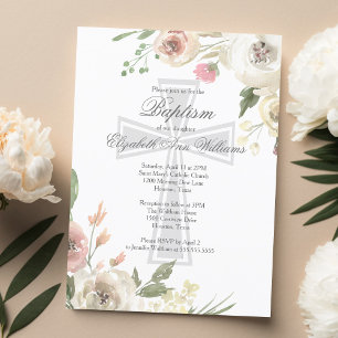 Elegant Religieuze Baptism Ceremony Pink Floral Briefkaart