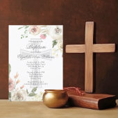 Elegant Religieuze Baptism Ceremony Pink Floral Kaart