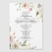 Elegant Religieuze Baptism Ceremony Pink Floral Magnetische Uitnodiging (Voorkant)