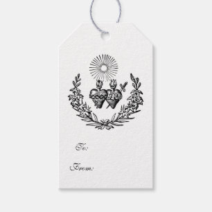 Elegant Religieuze Black White Hearts Jesus Mary Cadeaulabel