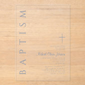Elegant Religieuze Cross Dusty Blue Boy Baptisme Acryl Uitnodigingen (Voorkant)