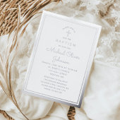 Elegant Religieuze Cross Dusty Blue Boy Baptisme Folie Uitnodiging