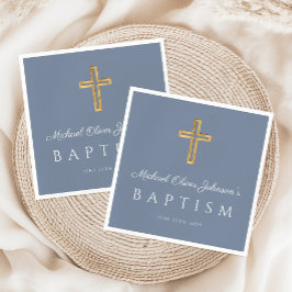 Elegant Religieuze Cross Dusty Blue Boy Baptisme Servet