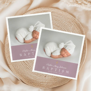 Elegant Religieuze Cross-Paarse Foto Baptisme Servet