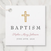 Elegant Religieuze Cross-Roze Manuscript Baptisme Bedankjes Labels (Voorkant)