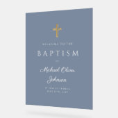 Elegant Religieuze Dusty Blue Boy Baptism Welkom Acryl Bord (Hoek)