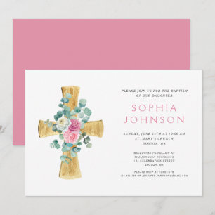 Elegant Religieuze Floral Cross Girl Baptisme Kaart