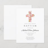 Elegant Religieuze Floral Pink Cross Baptisme (Voorkant / Achterkant)