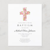 Elegant Religieuze Floral Pink Cross Baptisme (Voorkant)