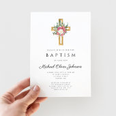 Elegant Religieuze Kruisroze Floral Baptisme Kaart