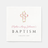 Elegant Religieuze Kruisroze Floral Baptisme Servet (Voorkant)