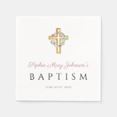 Elegant Religieuze Kruisroze Floral Baptisme Servet (Voorkant)