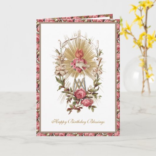 Elegant Religieuze Maagd Hart van Mary Doves Kaart (Gele Bloem)