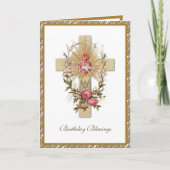 Elegant Religieuze Maagd Mary Cross Floral Kaart (Voorkant)