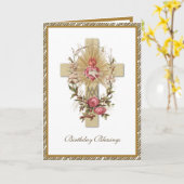 Elegant Religieuze Maagd Mary Cross Floral Kaart (Gele Bloem)