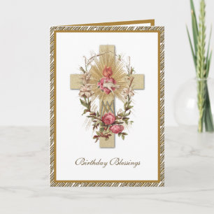 Elegant Religieuze Maagd Mary Cross Floral Kaart