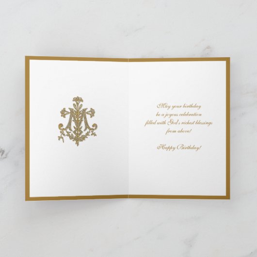 Elegant Religieuze Maagd Mary Gold Floral Kaart (Binnen)