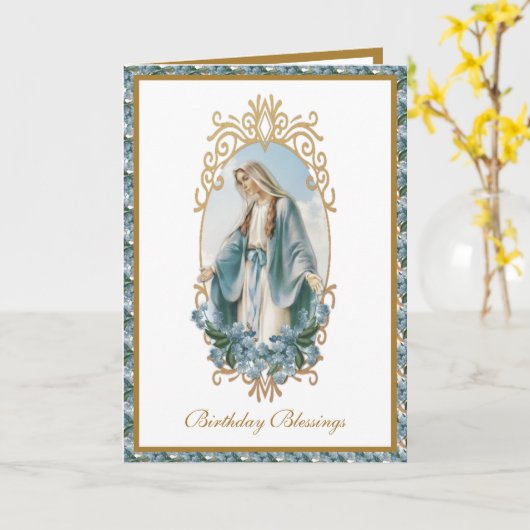 Elegant Religieuze Maagd Mary Gold Floral Kaart (Gele Bloem)