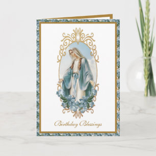 Elegant Religieuze Maagd Mary Gold Floral Kaart