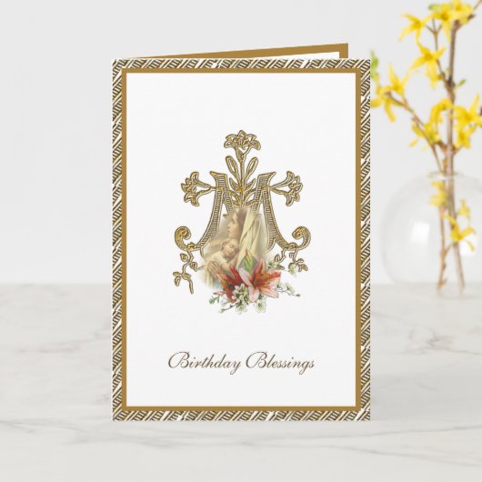 Elegant Religieuze Maagd Mary Jesus Gold Kaart (Gele Bloem)