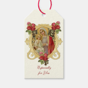 Elegant Religieuze Maagd Mary Jesus Red Roses Cadeaulabel