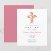 Elegant Religieuze Roze Floral Cross Baptisme (Voorkant / Achterkant)