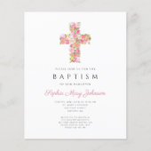 Elegant Religieuze Roze Floral Cross Baptisme (Voorkant)