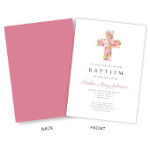 Elegant Religieuze Roze Floral Cross Baptisme Kaart