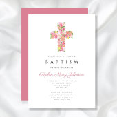 Elegant Religieuze Roze Floral Cross Baptisme Kaart