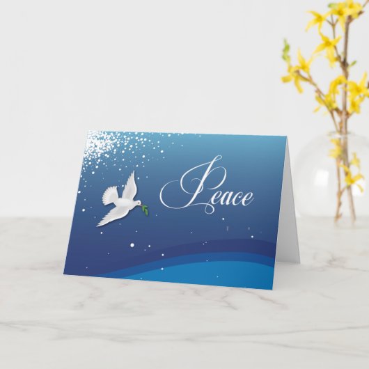 Elegant Religieuze Vrede op Blauwe Kerstavond Kaart (Gele Bloem)