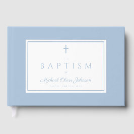 Elegant Religious Baby Blue Boy Baptism Gastenboek