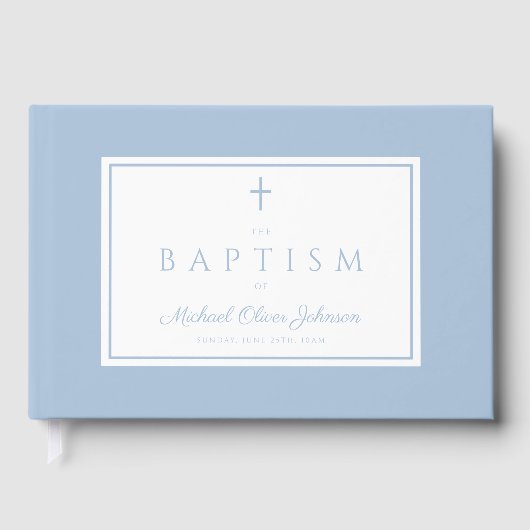 Elegant Religious Baby Blue Boy Baptism Gastenboek (Voorkant)