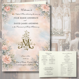 Elegant Religious Catholic Wedding Mass Program Kaart